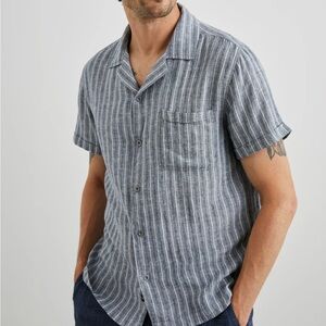 Rails Men Short Sleeve Button-Down Stripe Shirt in Navy and White